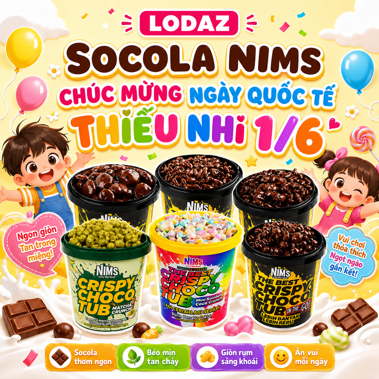 Chúc mừng ngày Quốc tế Thiếu nhi 1 6 2026 cùng Socola Nims
